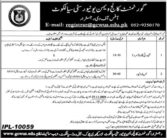 Job Openings at Government College Women University Sialkot GCWU 2024