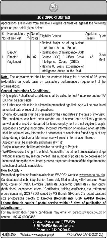 WAPDA Jobs for Deputy Director of Vigilance in 2024