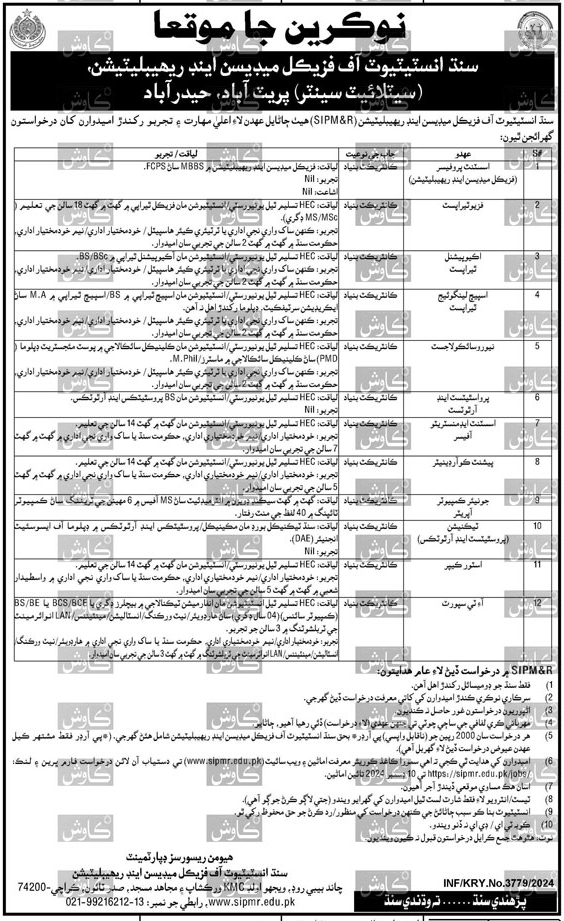 At Sindh Institute of Physical Medicine, positions are open.