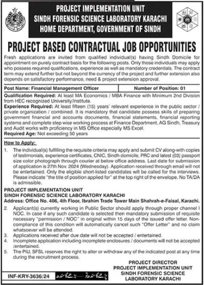 Department of Home Financial Management Officer Jobs in Sindh for 2024