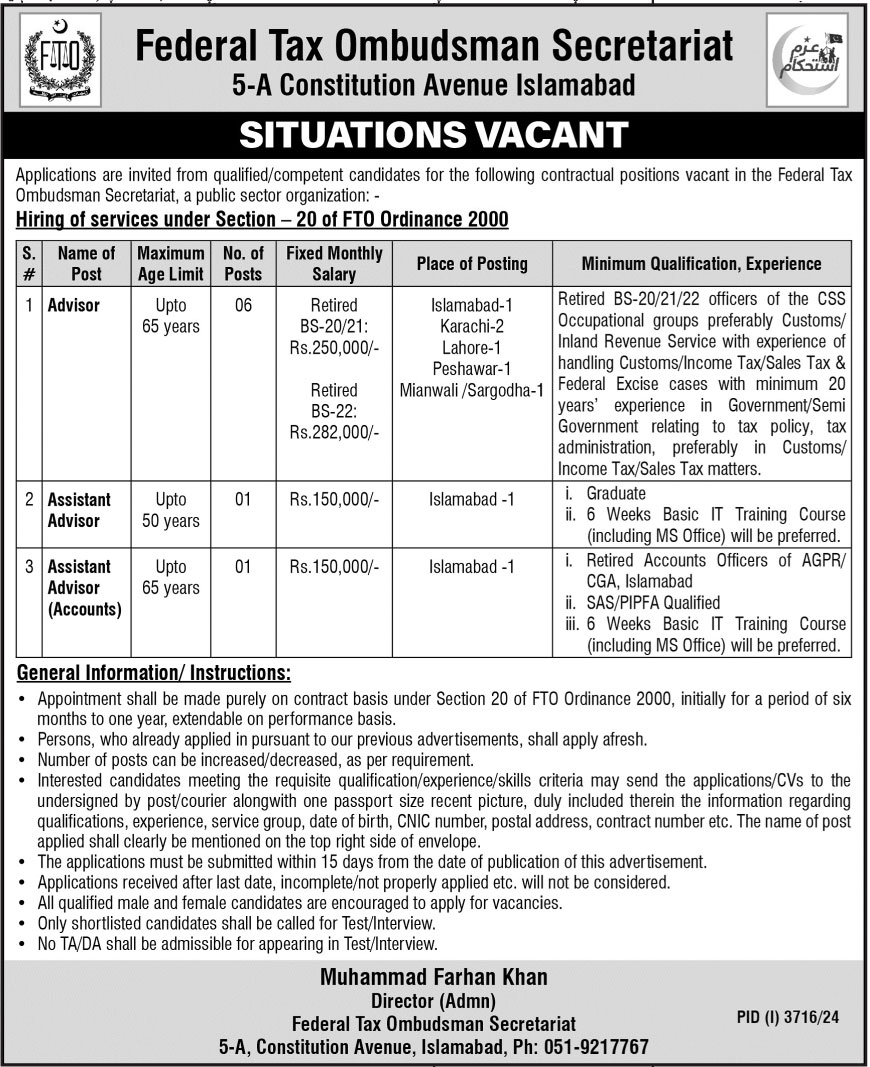 Federal Tax Ombudsman Secretariat Vacancies