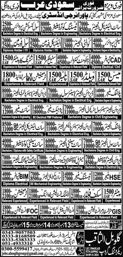 Jobs in Saudi Arabia for Civil Foremen and Electrical Engineers