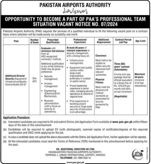 Job Opportunities in Pakistan Airports Authority (PAA)