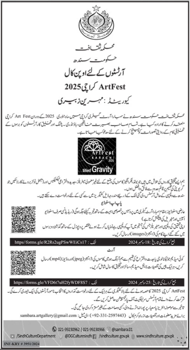 Sindh Culture Department Jobs for Artists 2025