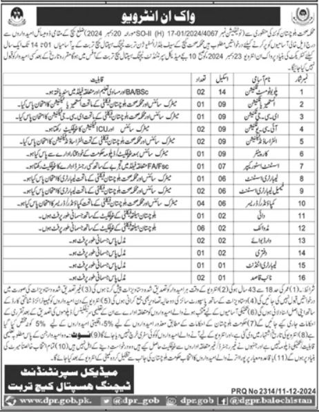 Interview for Teaching Hospital Turbat Jobs in 2024