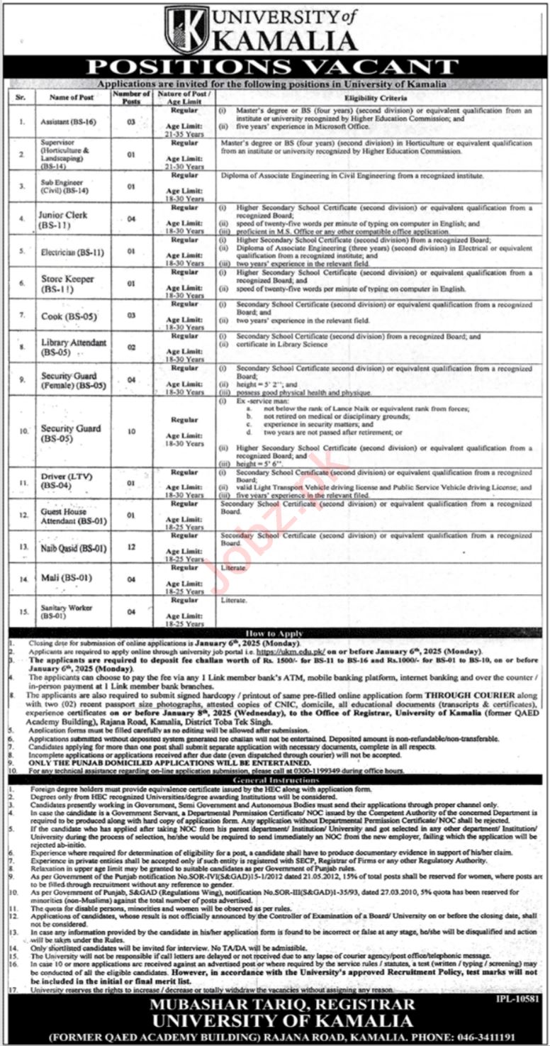 Jobs at the University of Kamalia That Don't Instruct 2024