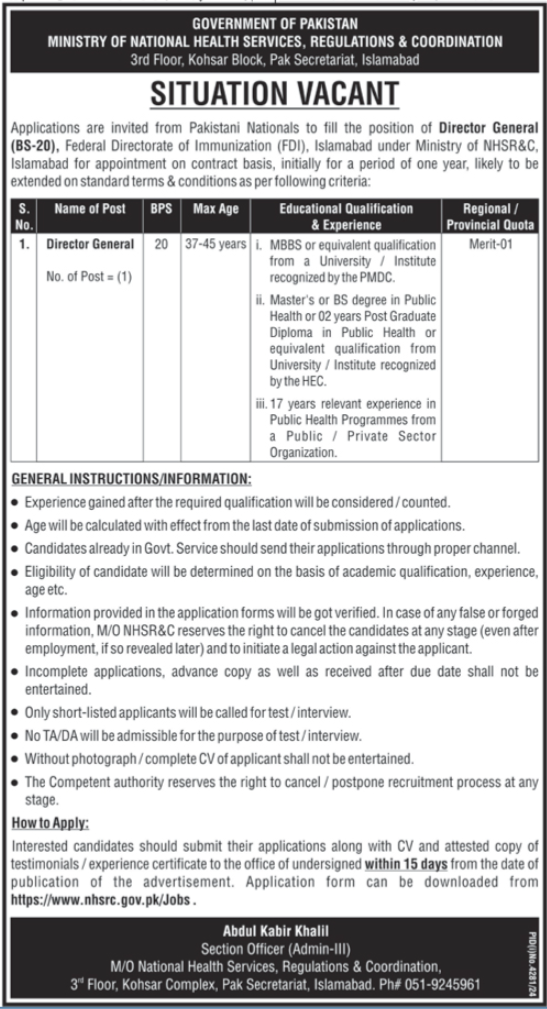 Jobs at NHSRC, Ministry of National Health Services, 2025