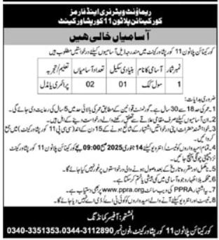 Corps Peshawar Cantt Job 2025: Core Canine Platoon 11