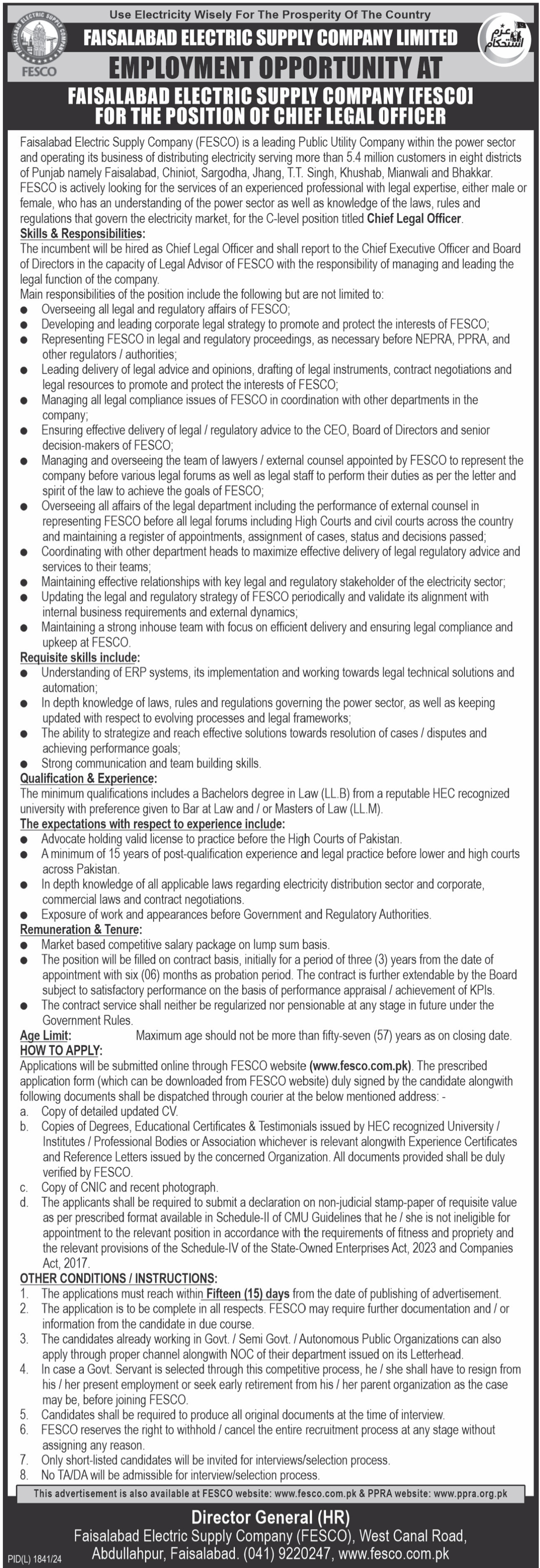 Opportunities for Employment in Faisalabad Electric Supply Company