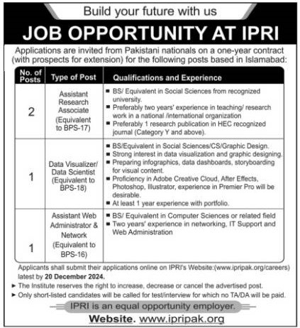 Jobs at the Islamabad Policy Research Institute (IPRI) in 2024