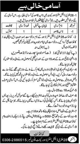 Job Vacant at 28 Military Dental Centre in Lahore