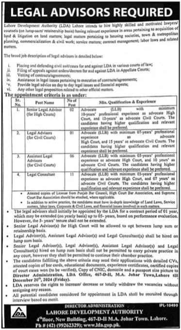 Job Vacancies At Lahore Development Authority LDA