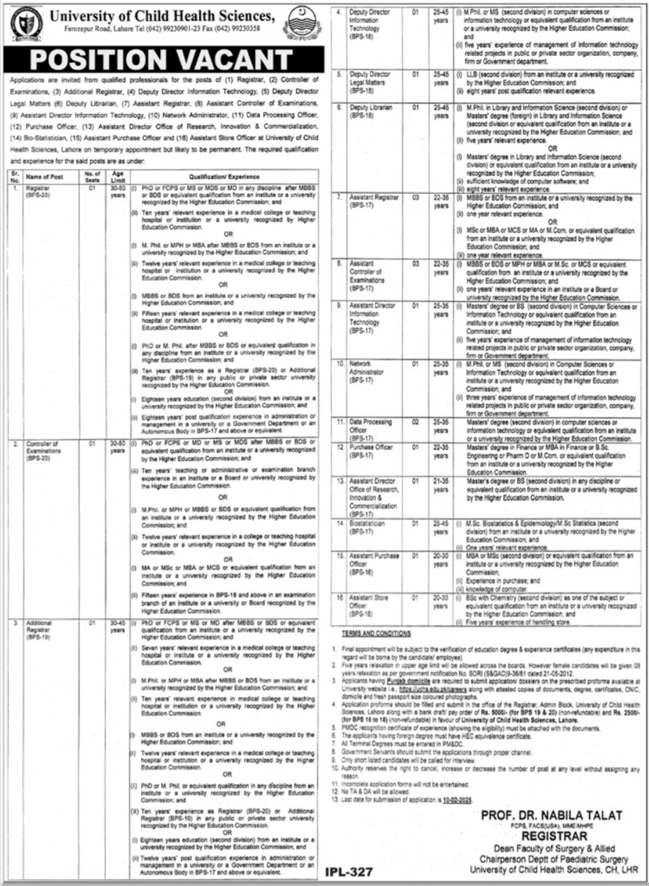 University of Child Health Sciences (UCHS) Jobs 2025