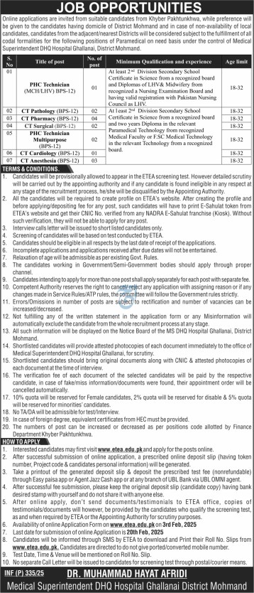 Jobs at DHQ Hospital in Ghallanai District, Mohmand, 2025