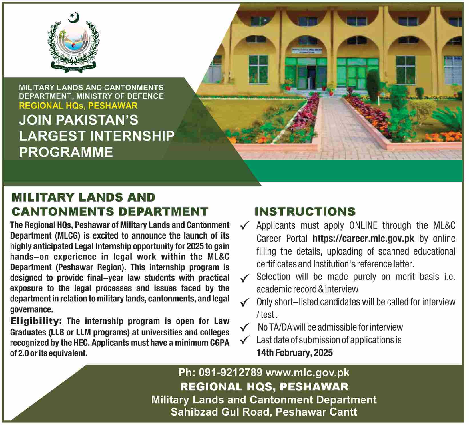 Internship at the Military Lands and Cantonment Department (ML&C) 2025