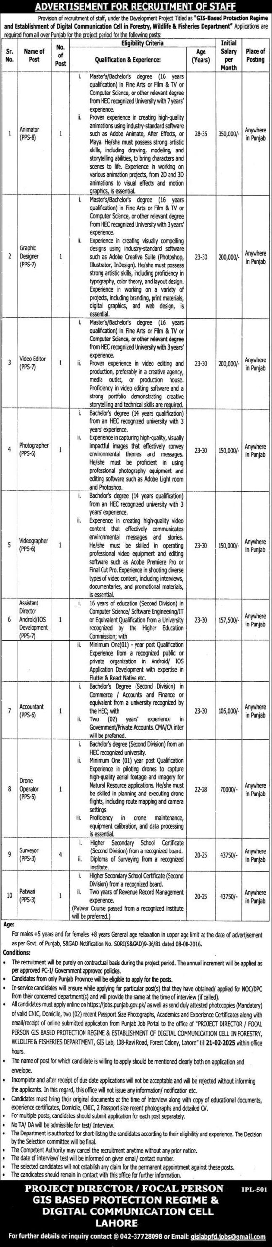 Jobs at the Wildlife & Fisheries Department, Punjab, 2025