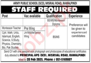 APS Rawalpindi Jobs at Army Public School 2025