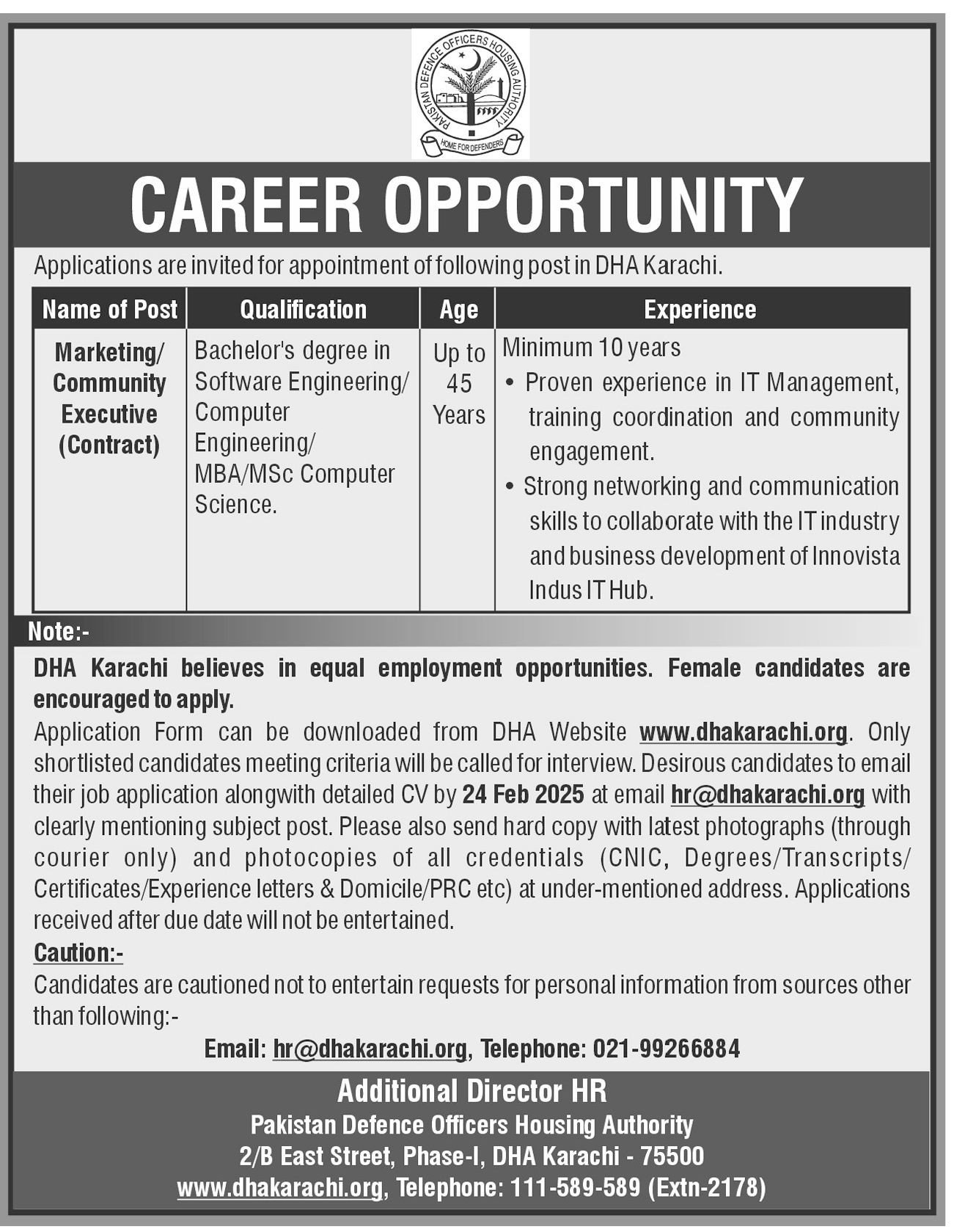 Jobs for Pakistan's Defence Officers Housing Authority