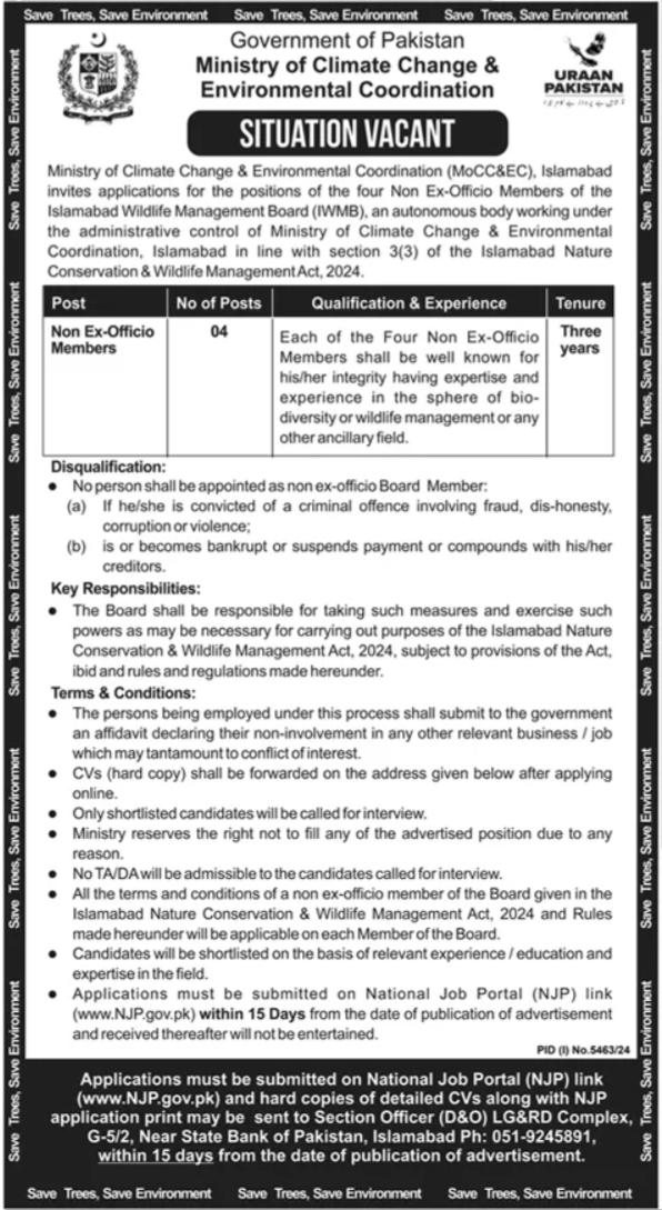 Jobs in the Ministry of Climate Change in Islamabad in 2025