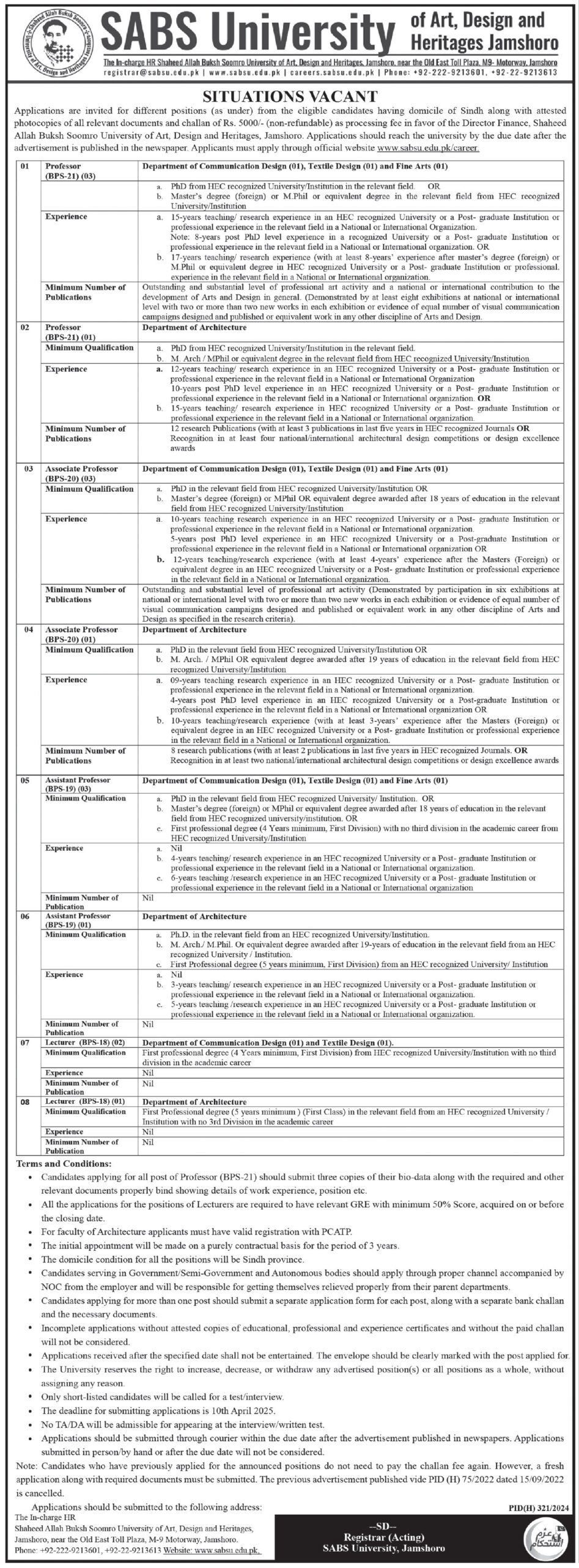 Professor Jobs at SABS University Jamshoro